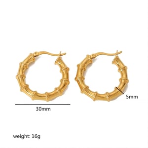 1 Pair Simple Fashion Style Bamboo-knot Shape Stainless Steel  Gold Color Women's Hoop Earrings h5 Picture3